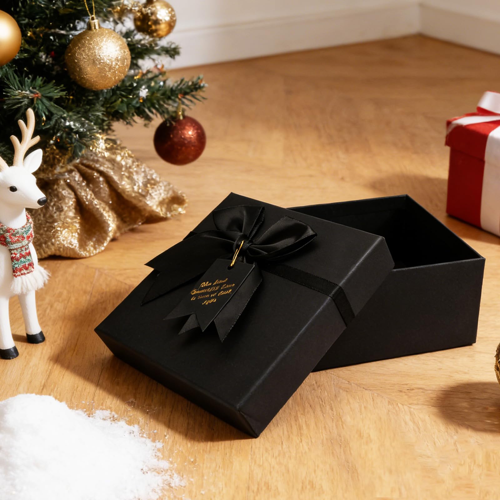 Confezione da 5 scatole regalo annidate nere con coperchio per regali di San Valentino, confezione di lusso con fiocchi ed etichette regalo per Ringraziamento, compleanni, matrimoni e festa della