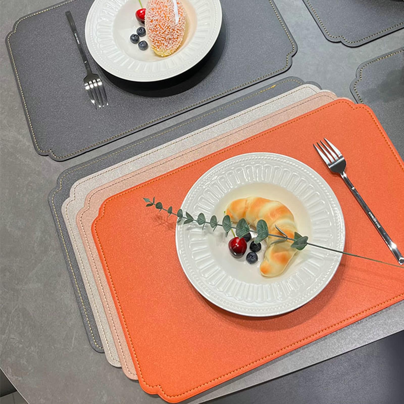 Platzset Kunstleder Einfarbig, Rechteckig Tischsets Orange 30x45cm für Hause Küche, 6er Set Tischmatte PVC Leder Modern