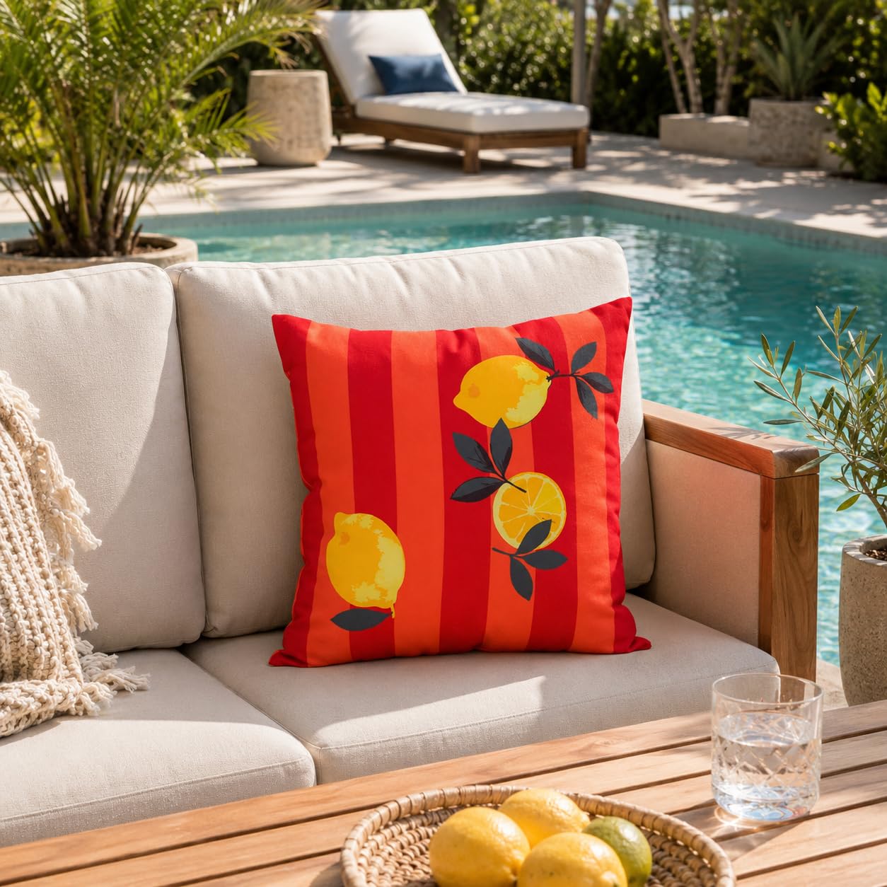 Wetterfestes Outdoor-Kissen mit Füllung – Wasserabweisend, UV-beständig & Pflegeleicht –1 Wendekissen für Garten, Balkon & Terrasse–Verschiedene Designs (Orange/Pink - Amore/Zitrone, 40x40 cm)