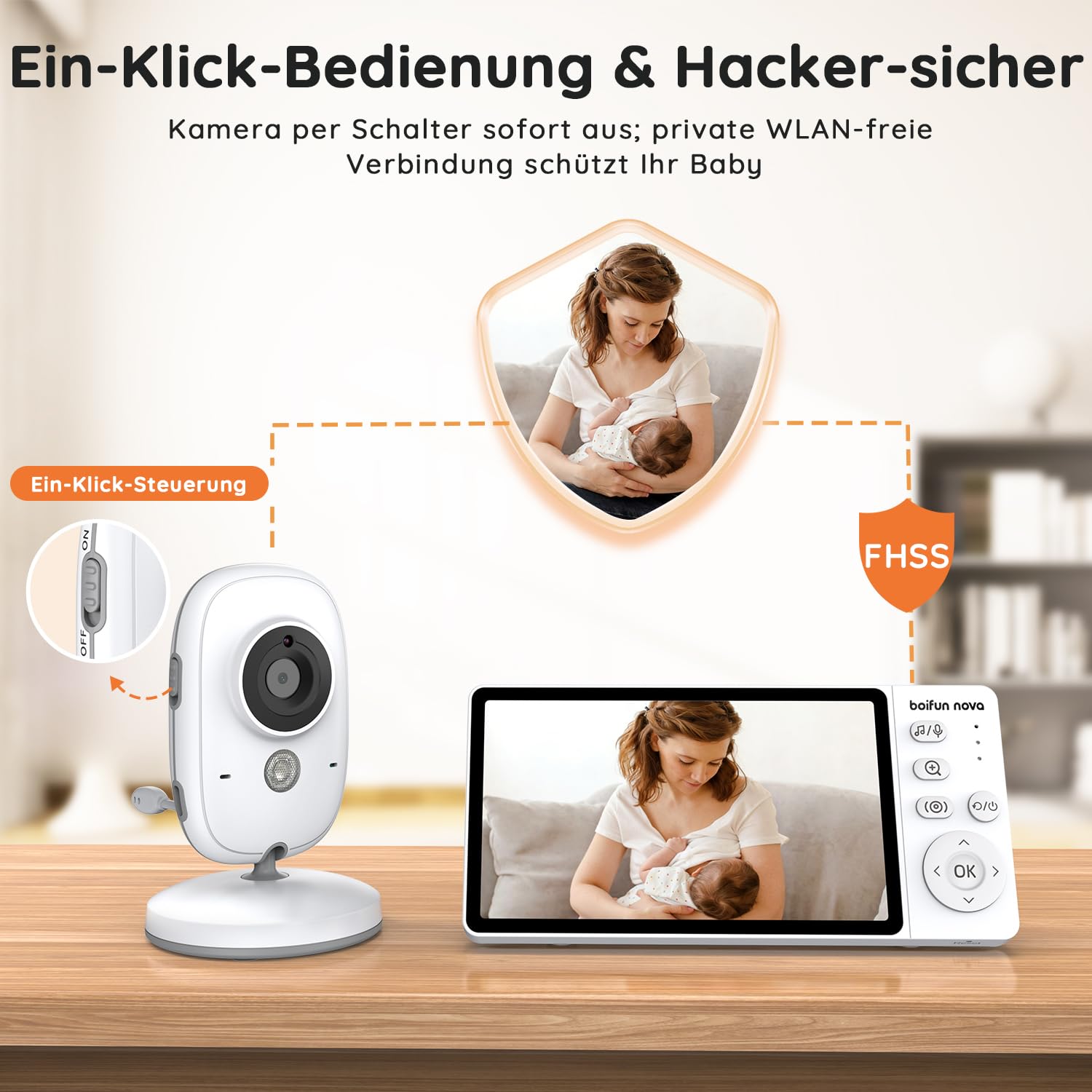 5" Babyphone mit Kamera, Ohne WLAN, 1080P IPS Baby Monitor | Unsichtbare Nachtsicht, VOX Sprachaktivierung, Zwei-Wege-Audio, Schlaflieder, 20 Stunden Akkulaufzeit und Plug & Play