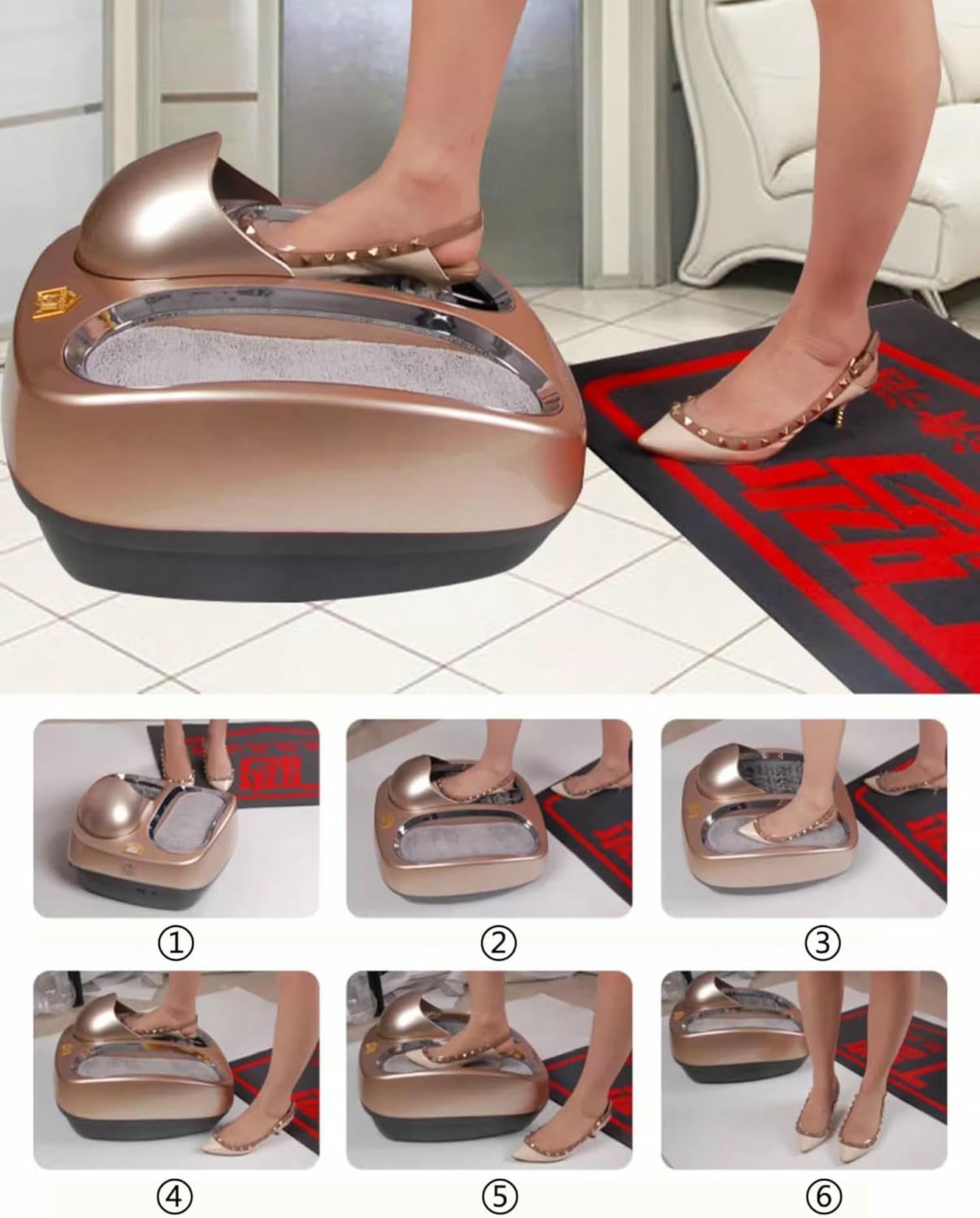 Weiße Smart Boots Schuhsohle Wasserbürstenmaschine, vollautomatische Schuhsohlenreinigungsmaschine, Haushaltsschuhe, Reinigungsausrüstung, intelligenter automatischer Induktionsstiefel, Gold