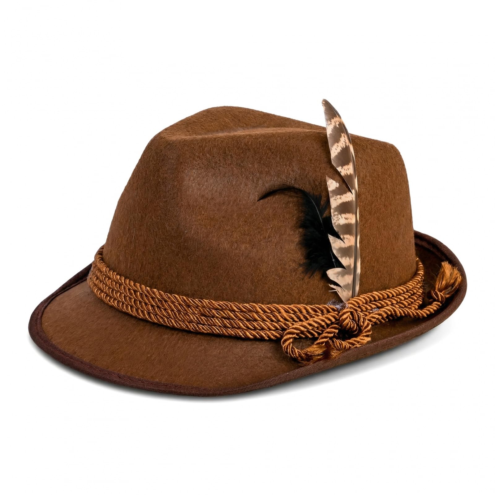 FooYee beer hat, Brown Felt Oktoberfest Hat With Feathers for Men & Women, Authentic Design, Perfect Accessory for Bavarian Parties, Beer Festivals & World Book Day, Standard Adult Size