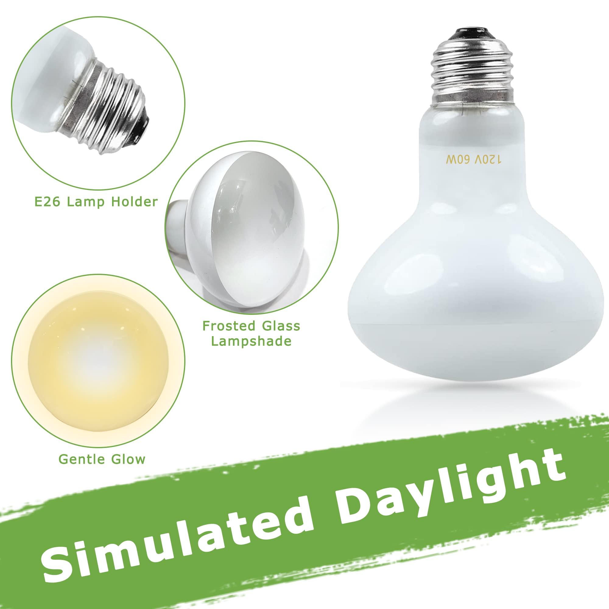 60W E26 Reptile Heat Lamp Bulbs, UVA Basking Spot Heat Light, Simulates Natural Sunlight for Bearded Dragons, Lizards, Tortoises, Chicks&Amphibians, Daytime Basking&Terrarium Habitat Heating - image 3