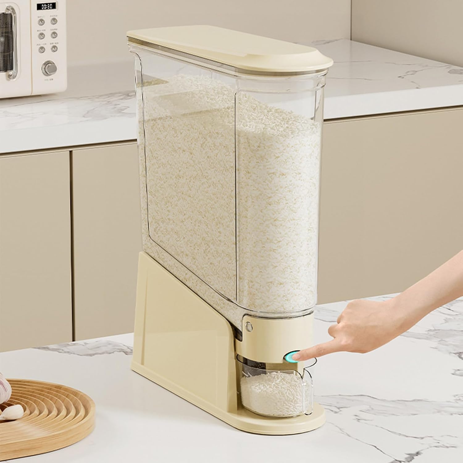 Rice Container, Large Capacity Storage Bin, Food Storage Holder with Measuring Cup, Transparent Kitchen Container with Lockable Lid, Grain Cereal Storages Box with Space Saving for Home and Pantry