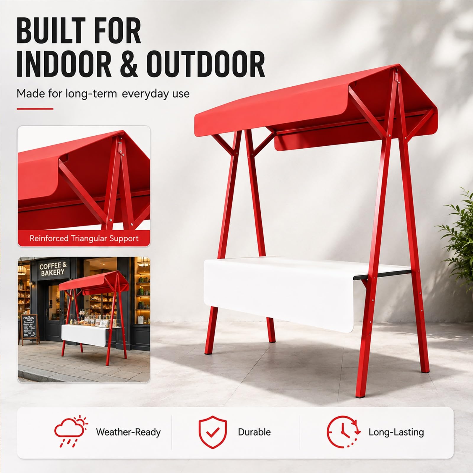 Puesto Portátil para Mercado de Agricultores, Estructura Plegable para Puestos de Mercado Venta Ambulante y Eventos(130x60x200cm)