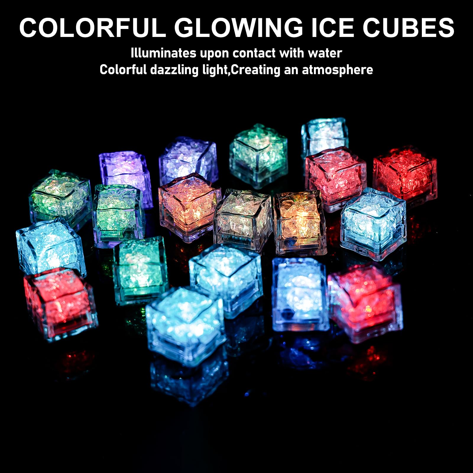 24 Stück LED Eiswürfel: Wiederverwendbar Flash LED Ice Cube, Leuchtende Eiswürfel mit Led Licht, Blinkende Eiswürfel mit Licht, Bunte Eiswürfel Leuchtend für Hochzeit, Party, Bar und Club