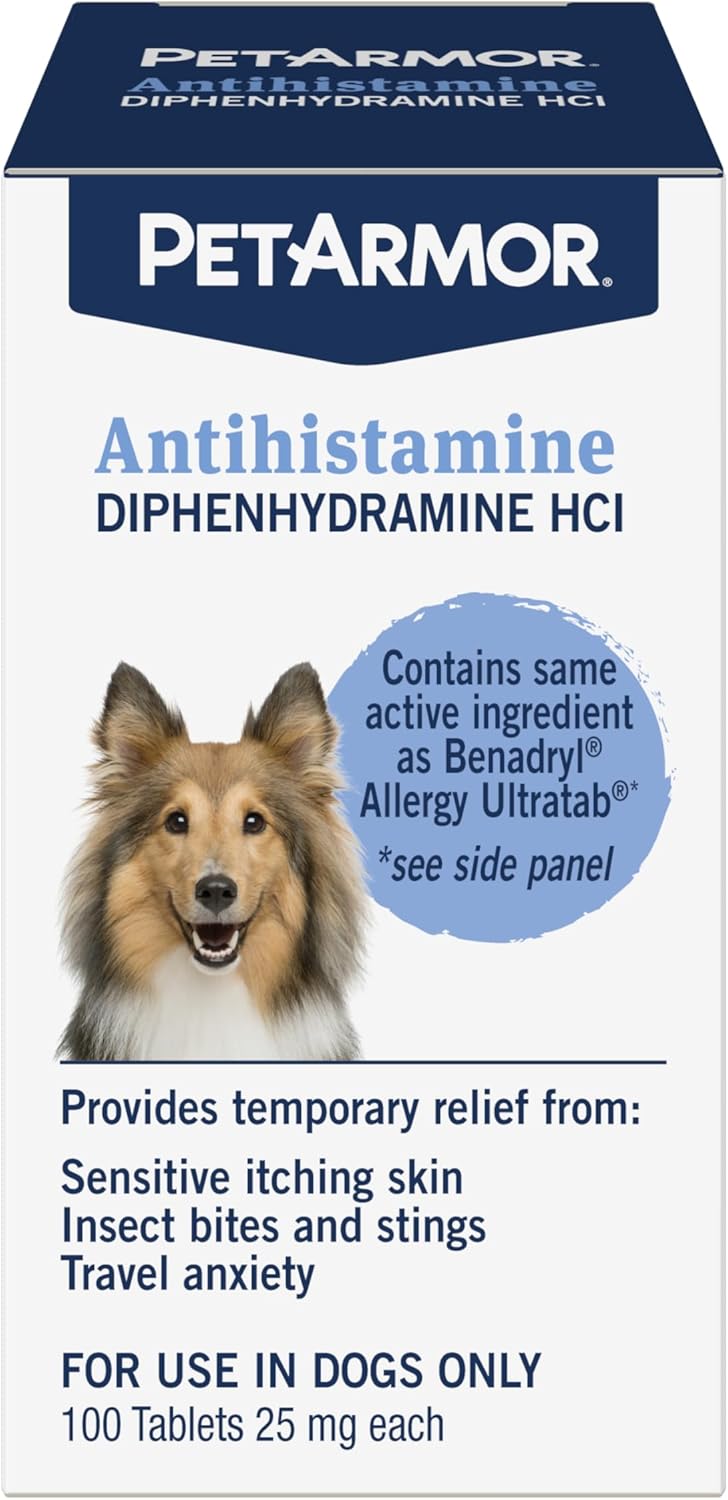 PetArmor Antihistamine Allergy Relief for Dogs, Easy-to-Use Allergy Medicine for Dogs, Anti-Itch Medicine Provides Relief from Insect Bites, and Stings, 100 Tablets Unflavored All Breed Sizes - Image 1 of 7