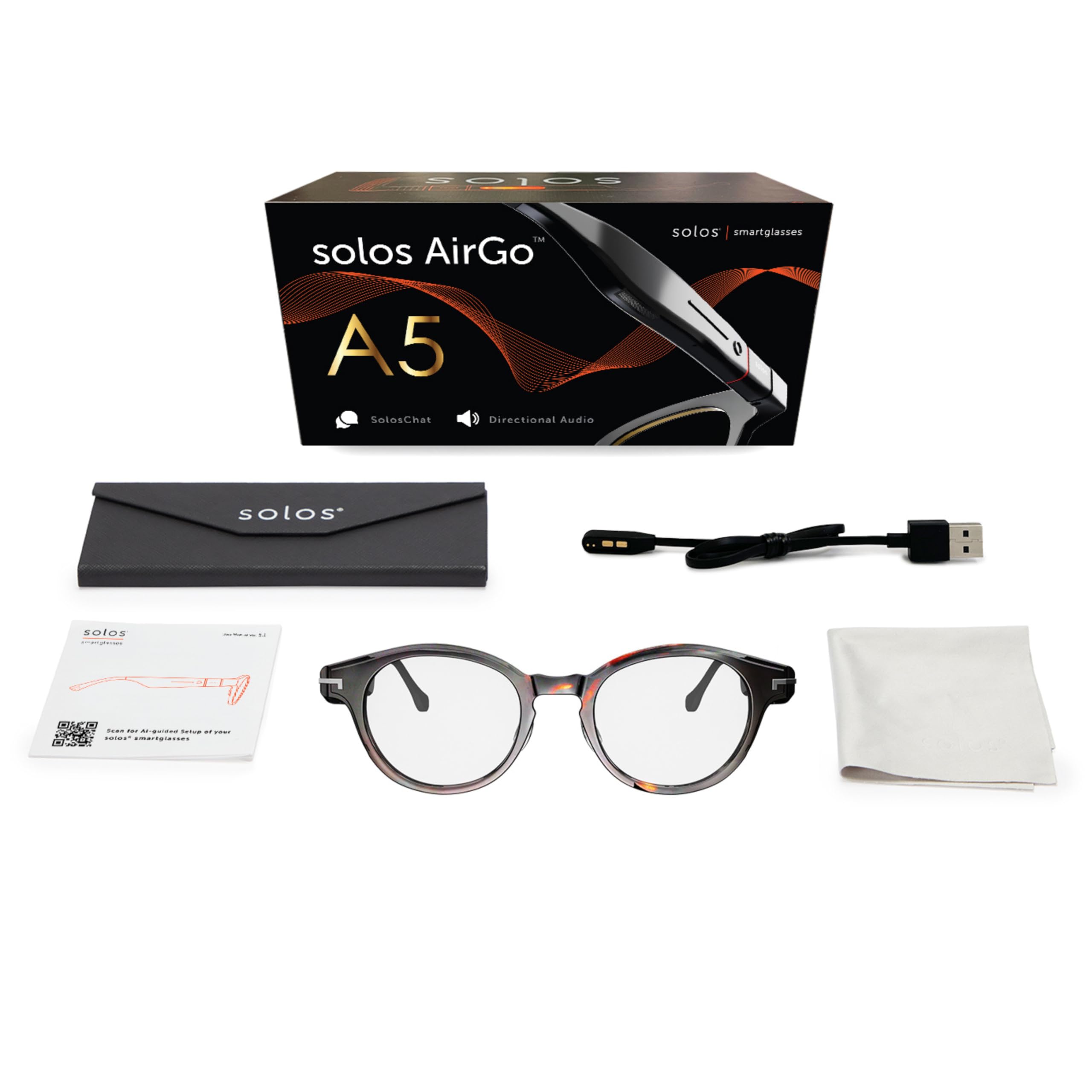 SOLOS A5 | Gafas alimentadas por IA | Hydro 8 | Shiny Havana | Lentes ChatGPT integradas para viajes y traducción en tiempo real | Altavoces estéreo | Compatible con iOS y Android