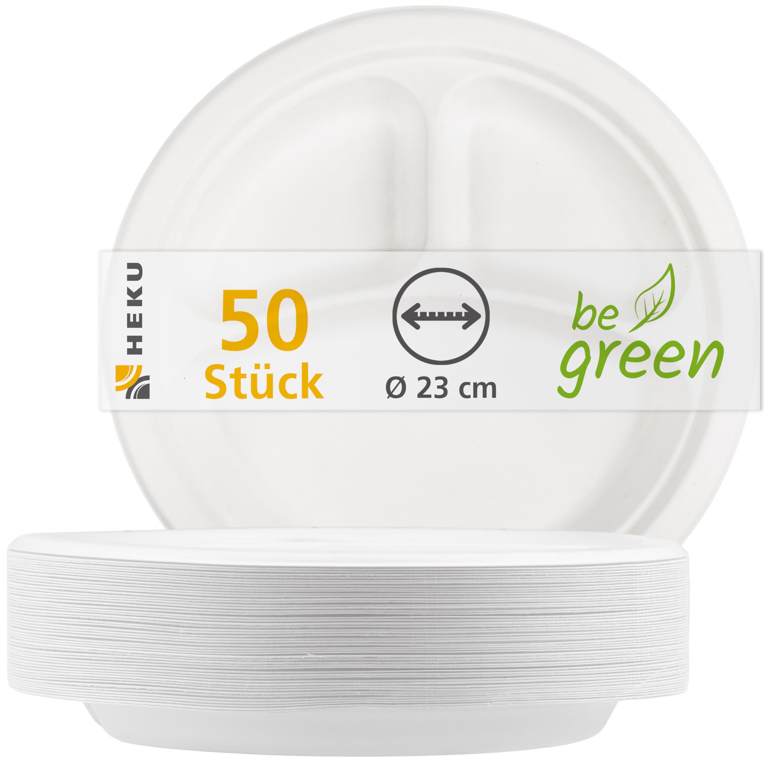 Heku 30563: 50 Plates be Green, 3-Part Diameter 26 cm, Sugar Cane