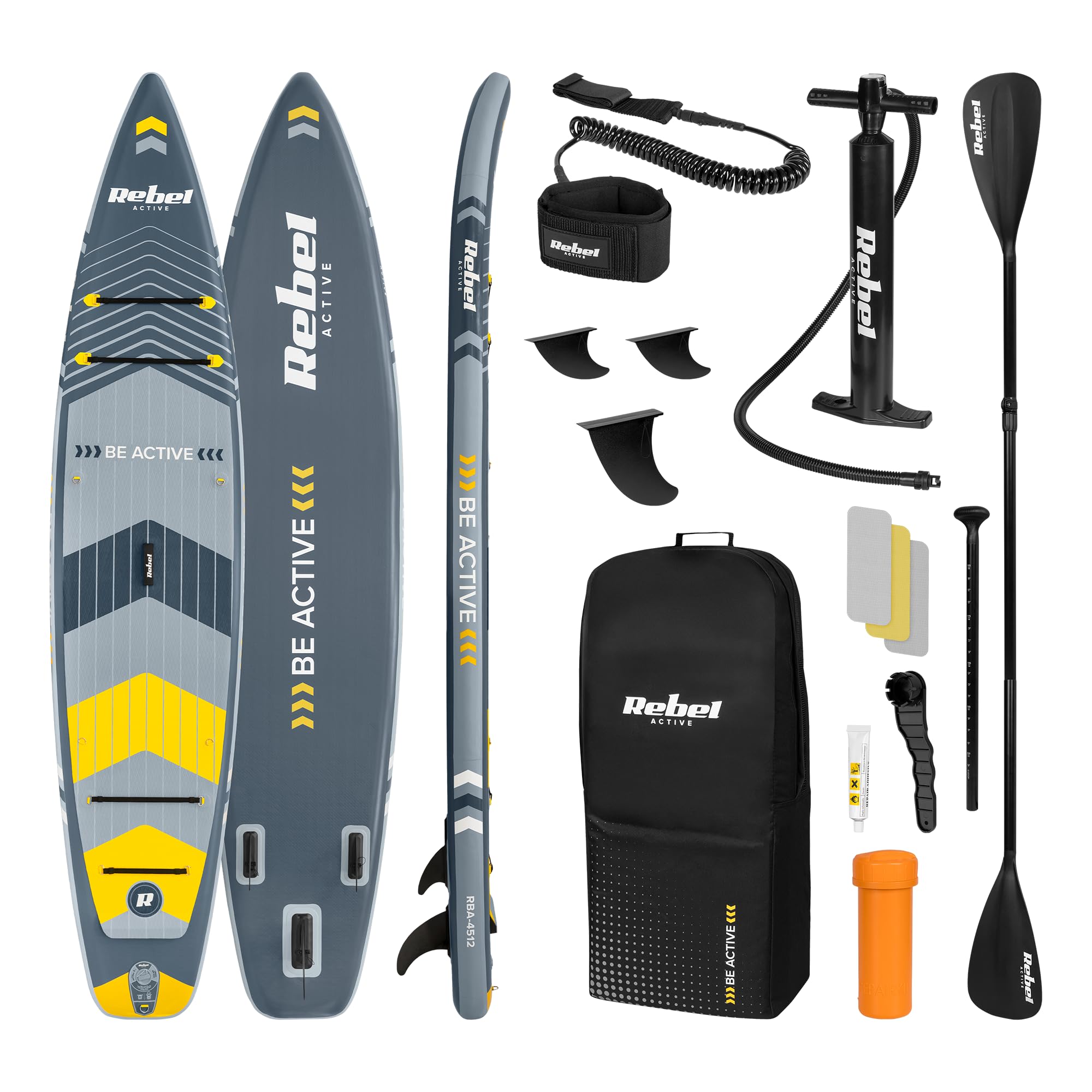 Rebel Electro Deska SUP PRO Touring Pompowana z Siedziskiem do Pływania Drop-Stitch 381 cm Zestaw Wiosło Pompka Plecak RBA-4512