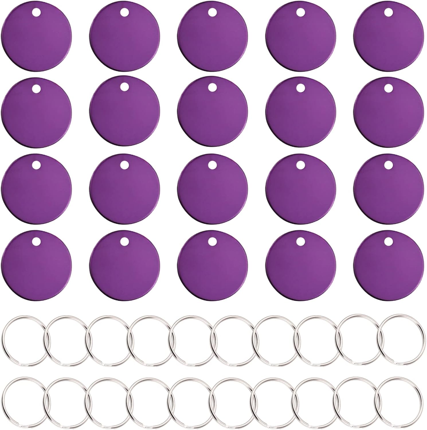 HACRAHO Pet ID Tags, 20 PCS Purple Round Dog Identification Tags Double