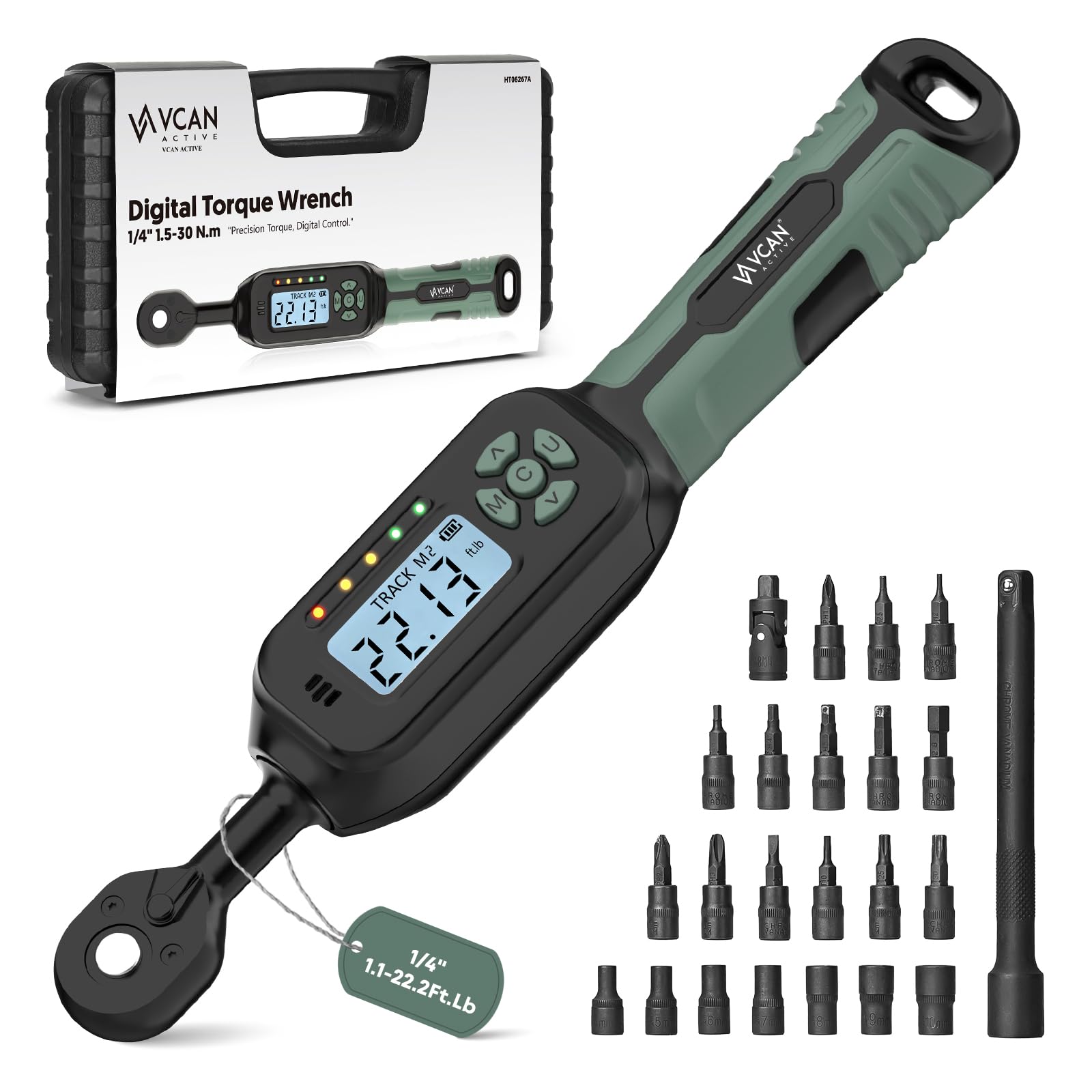 tete526★ 1/4 Torque Wrench Digital(1.1-22.2Ft.Lb) ±2 % Accuracy Digital