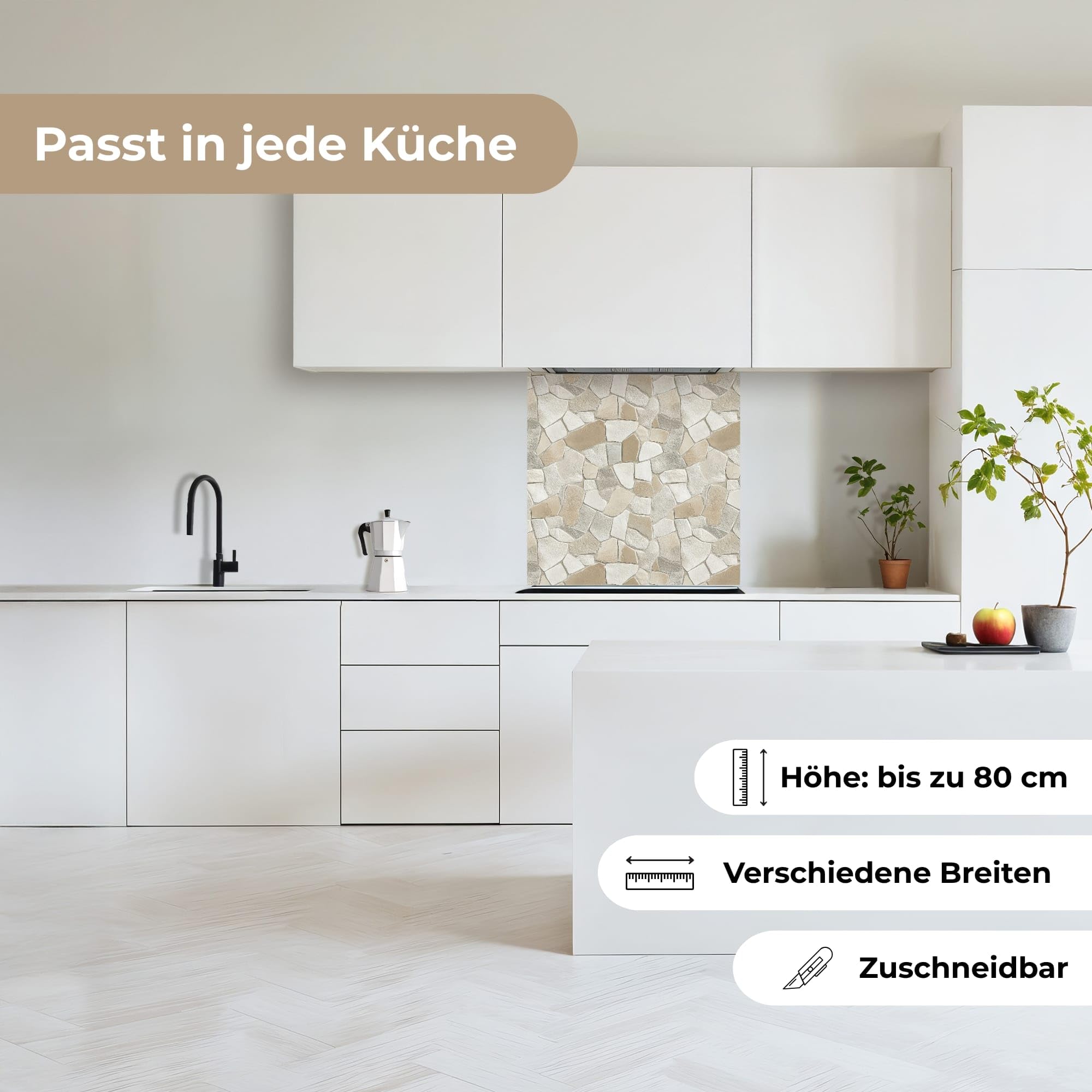 KitchenYeah© Küchenrückwand 80x80 cm Selbstklebende Kitchen Wall Protector Küchen Rückenwand Küchenfronten Küchenrückwände Küche Wand Mosaik - Steine - Beige