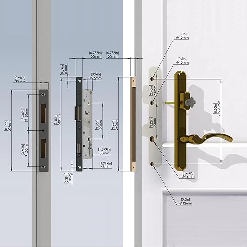 Miniatura 3 de House Guard Sistema de puerta de patio con bisagras lleno de manija de palanca, juego de cerradura de mortaja para reemplazo de puerta de