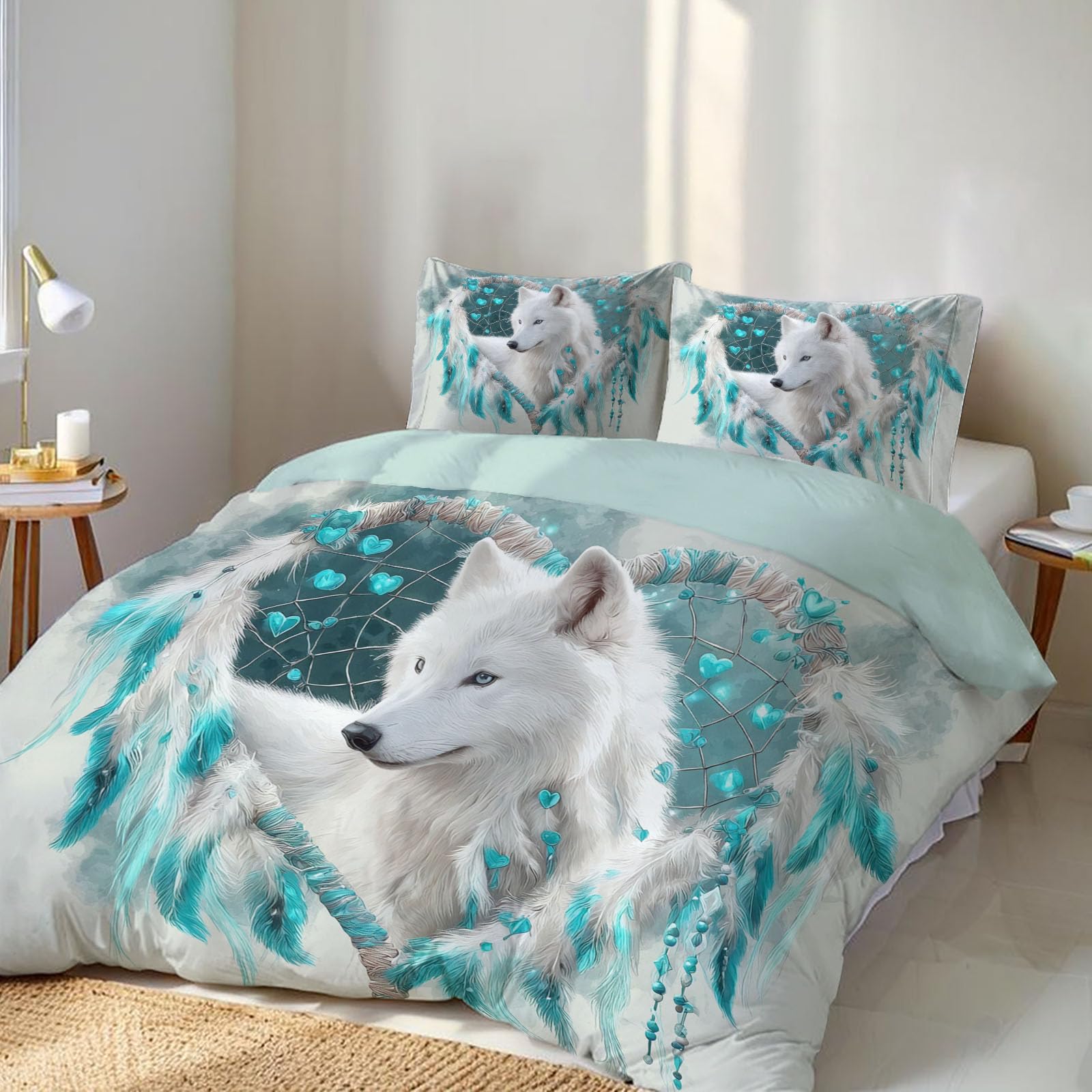 Parure attrape-rêves loup blanc 140x200 pour créer un cocon zen de nuit
