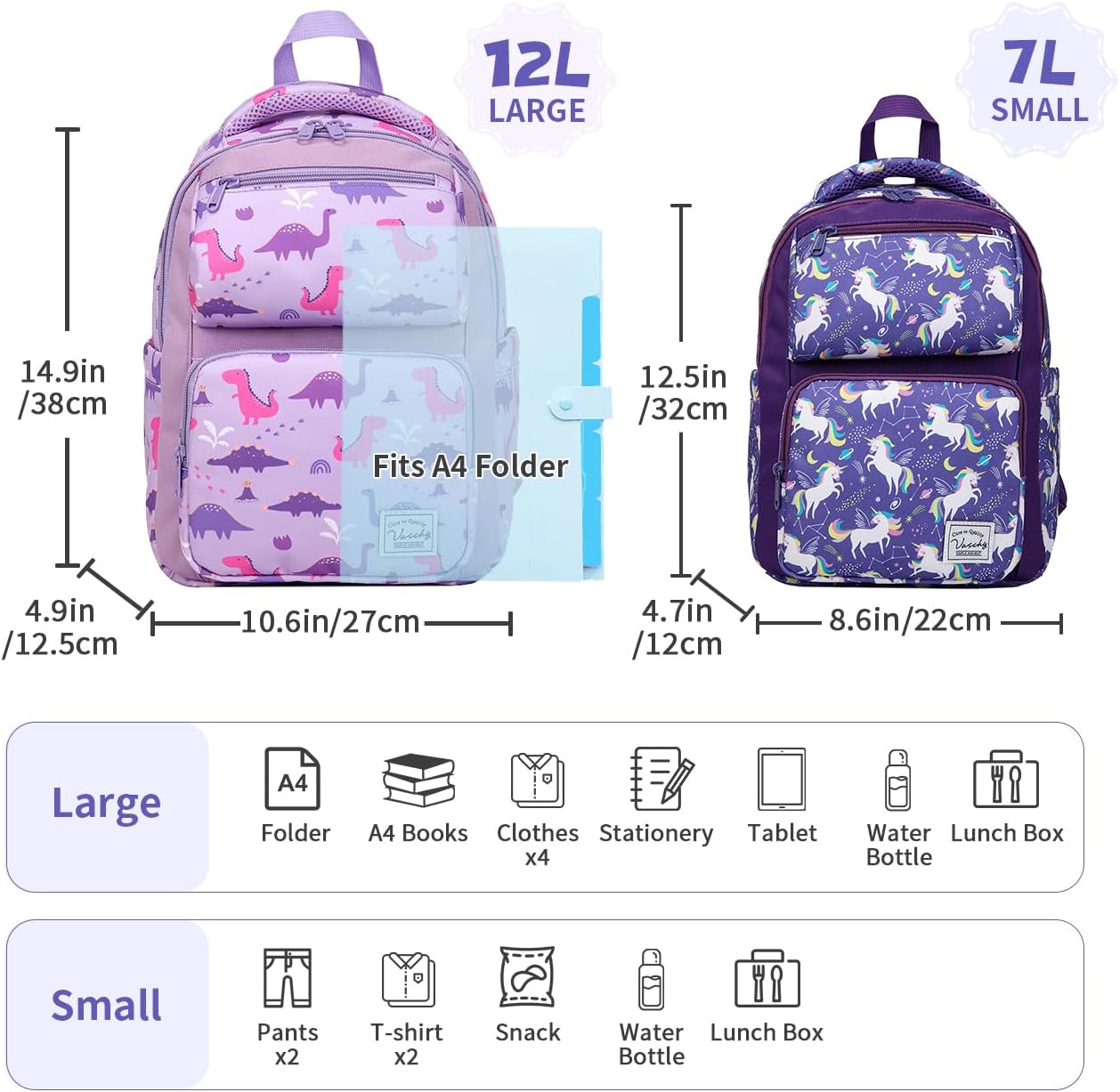 VASCHY Toddler Backpack for Girls, Kids Cute Kindergarten Daycare Children 7L Small Backpack Bookbag for School Travel Purple Unicorn - Image 2