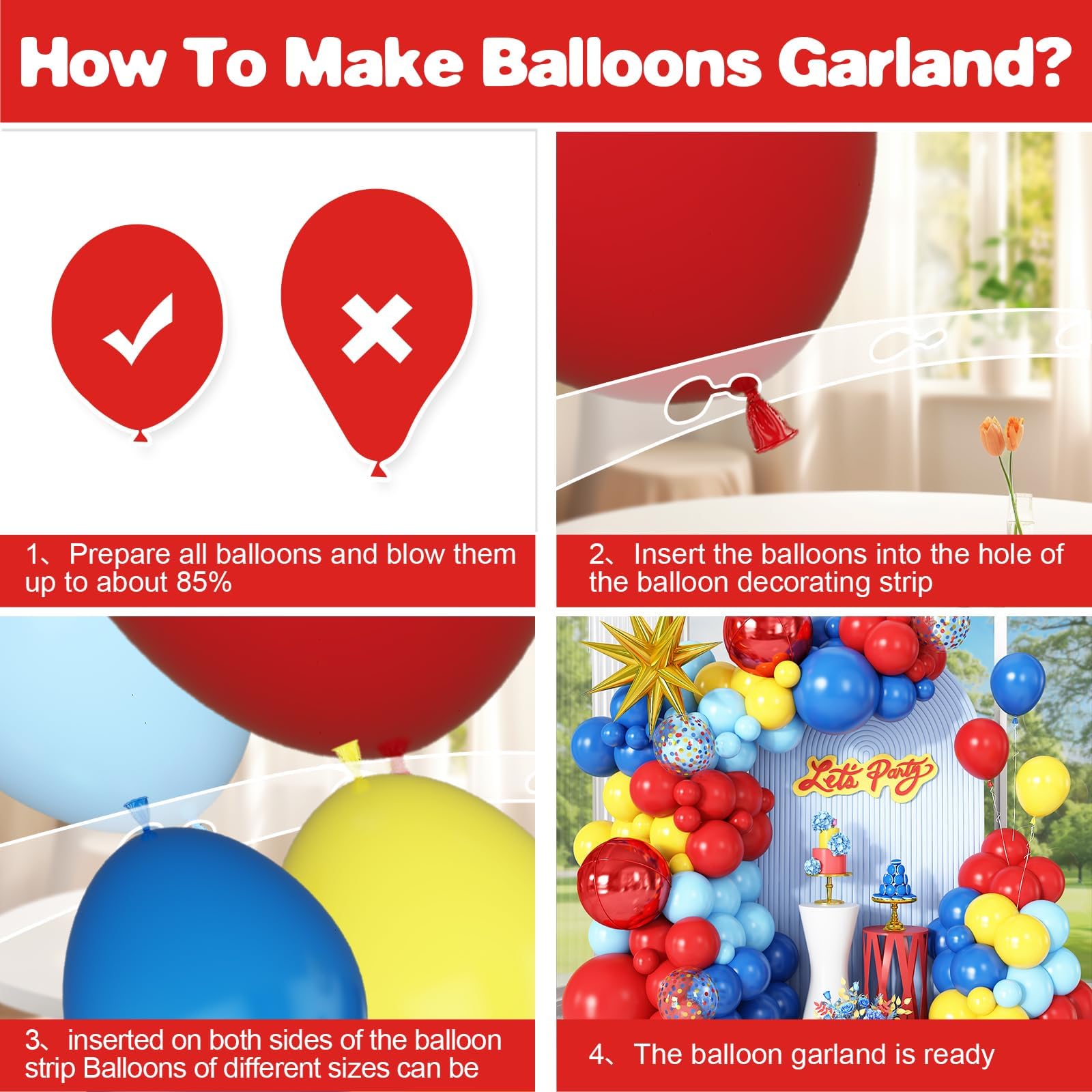 Czerwono-niebiesko-żółta girlanda z łukiem balonowym, zestaw ze złotą gwiazdą, balony foliowe, czerwone, okrągłe balony 4D, na przyjęcie urodzinowe, karnawał, cyrk, dekoracje tematyczne