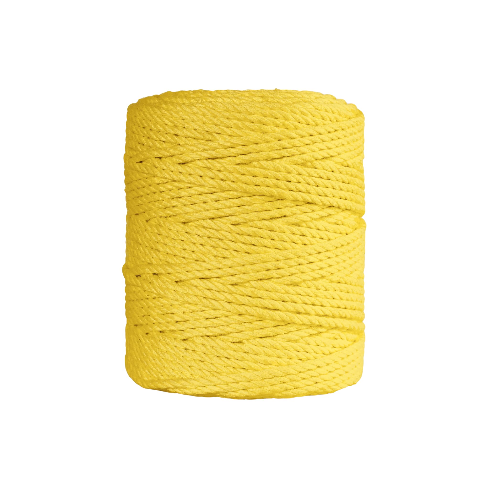 BOBBINY | 3 Ply Twisted Macrame Cotton Cord Dori(Roll Packaging)Thread for Macrame Diy and Other Projects | Lemon Yellow | 4Mm,50 Meter, Multicolor, 1 Count