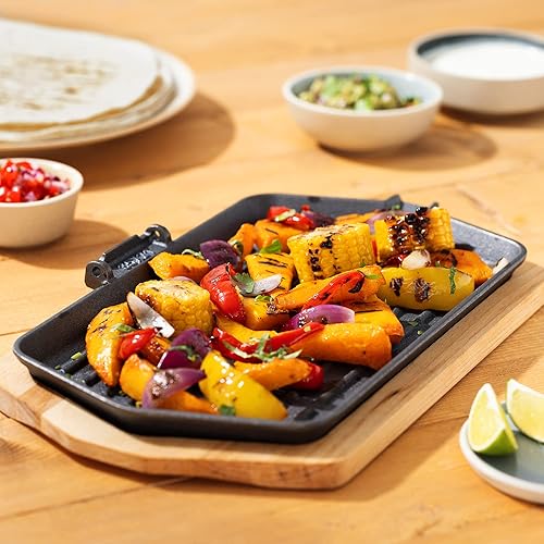 Miniatura 2 de Navaris Juego de sartenes de hierro fundido chisporroteante, sartén para parrilla con mango extraíble para fajitas, bistec, platos chisporroteantes