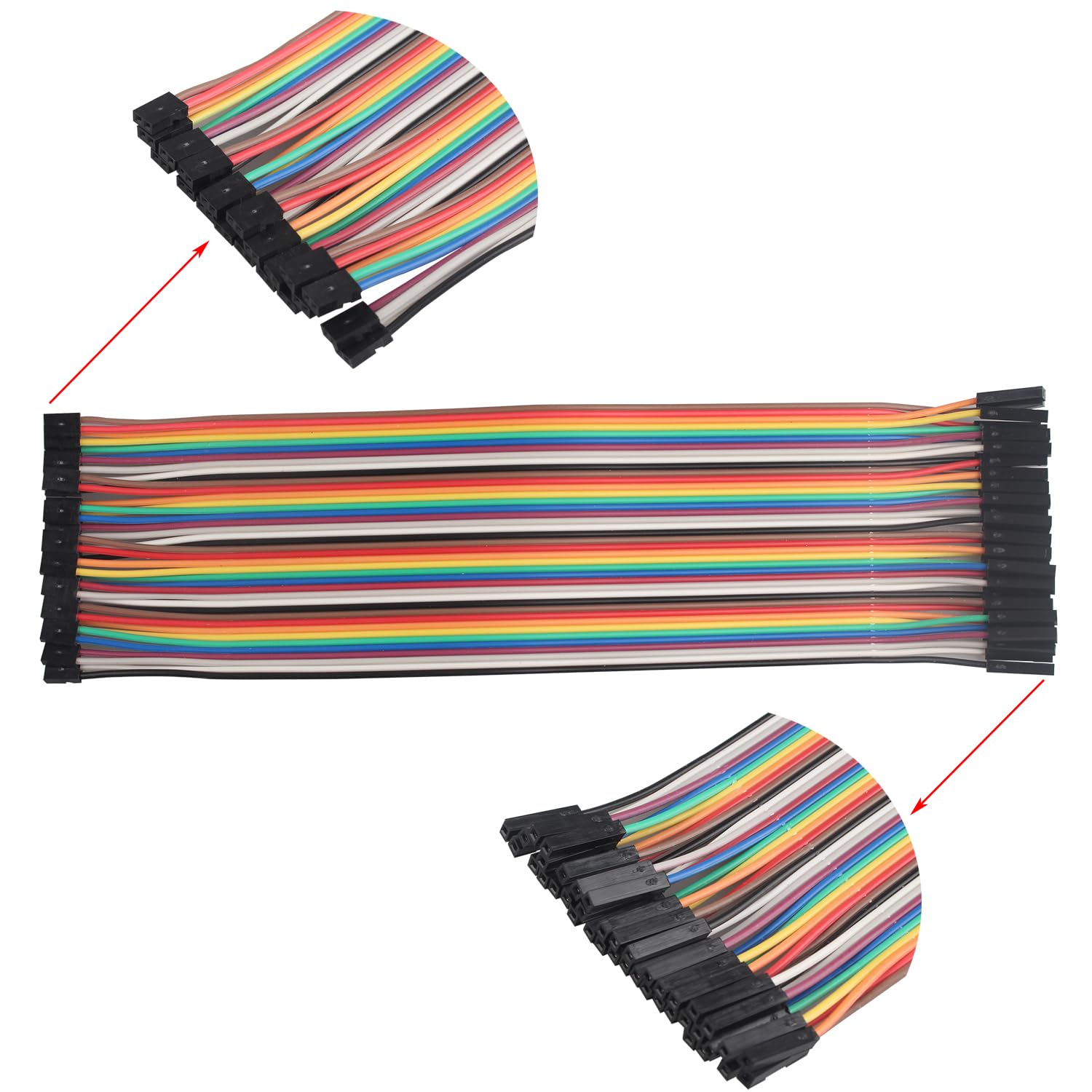 ZDE 40 sztuk 20 cm przewodów Jumper do płytki stykowej, przewód płaski, gniazdo na gniazdo 2,0 mm do 2,54 mm odstęp, kable Dupont, kompatybilne z Arduino i Raspberry Pi Breadboard