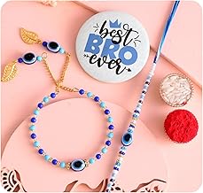 Ascension Evil Eye Couple Bracelet Rakhi Set for Bhaiya Bhabhi Raksha Bandhan with Roli Tilak & Pack Best Brother Fridge Magnet