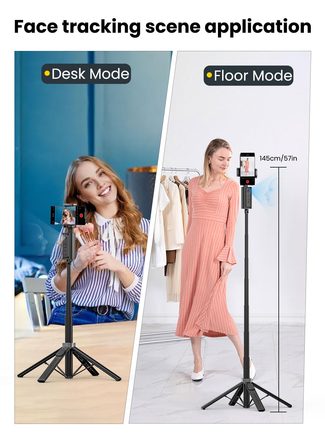 AOCHUAN Treppiede per rilevamento automatico del viso, con controllo gestuale per iPhone, asta estensibile, bastone per selfie rotante a 360°, telecomando wireless, registrazione video per treppiede