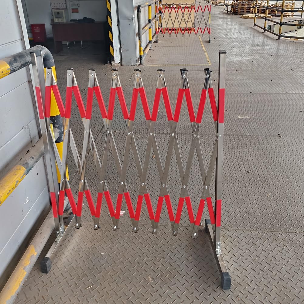 Barrière Mobile Extensible - Barrière de sécurité routière rétractable en Aluminium pour allées d'écoles et Routes, Rouge/Argent, 1,5 x 4 m - Idéale pour Les Chantiers et