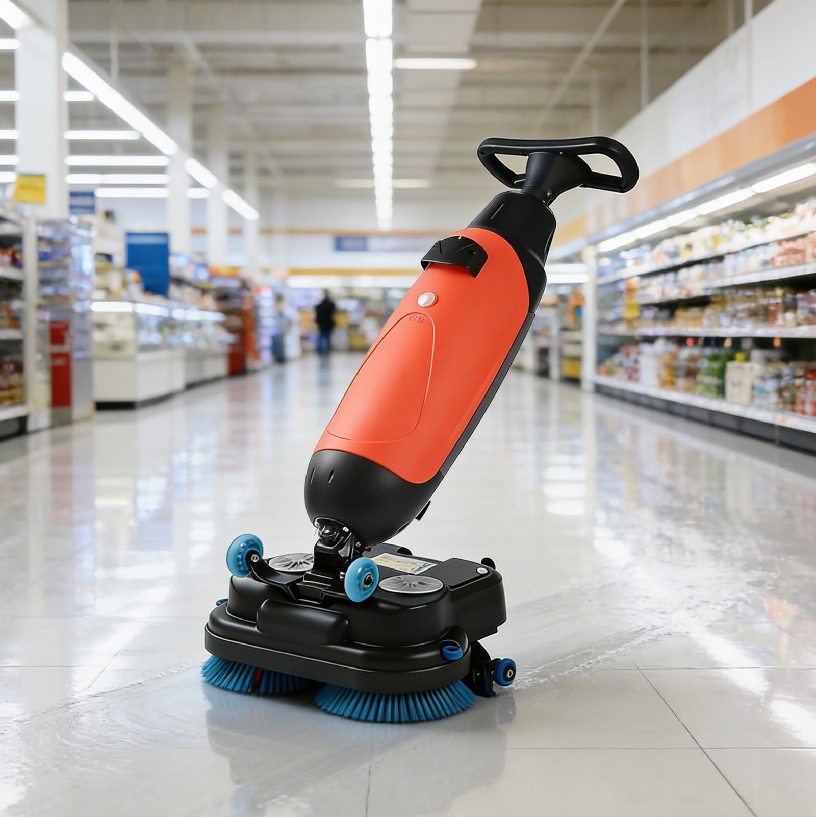Fregadora eléctrica Comercial – Abrillantadora de Suelos de Doble Disco inalámbrica, Ancho de Limpieza de 43 cm (17") con depósito de 3,8 L para hogar, Oficina, Espacios comerciales Yellow