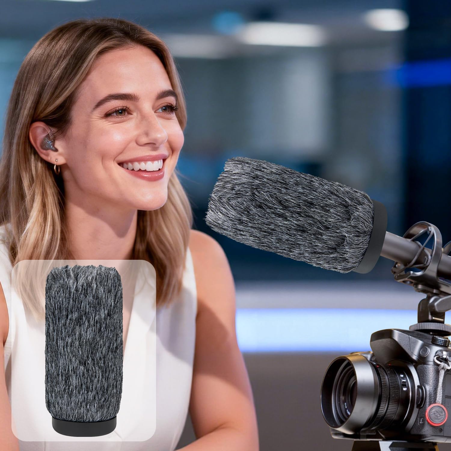 SOULWIT Paravento Pelliccia per RØDE NTG4+ (Rode NTG4 Plus) - Microfono a fucile Professionale a doppia alimentazione, Filtro Anti-pop e Copertura Antivento - Nero