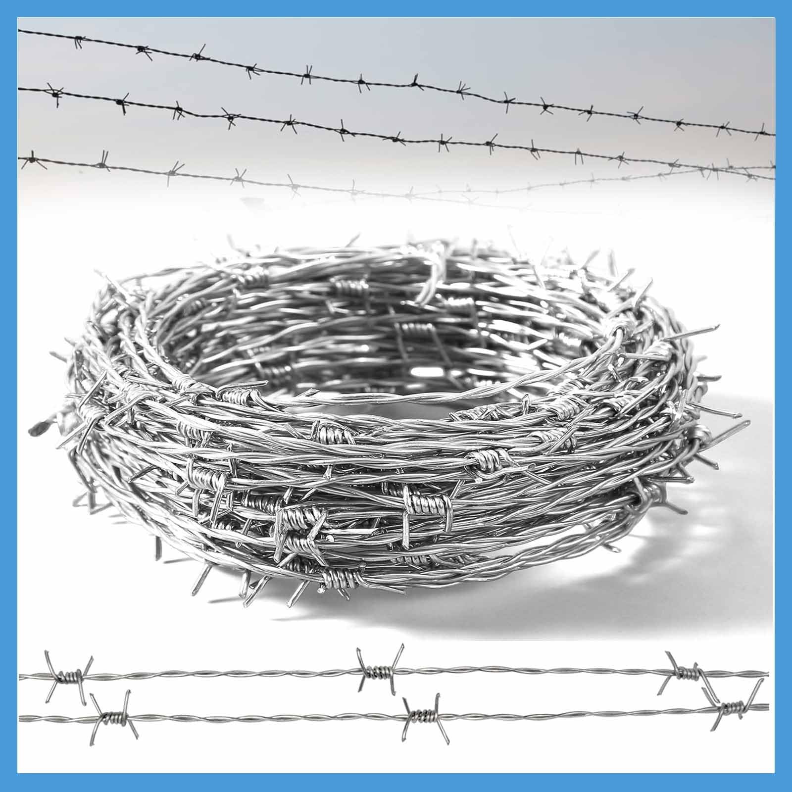Rollo de Alambre de púas de Acero Inoxidable de 4 Puntas, Alambre de púas galvanizado en Caliente, Ideal para Manualidades, barreras de Seguridad y disuasión de Animales (10 m/32,8 pies).