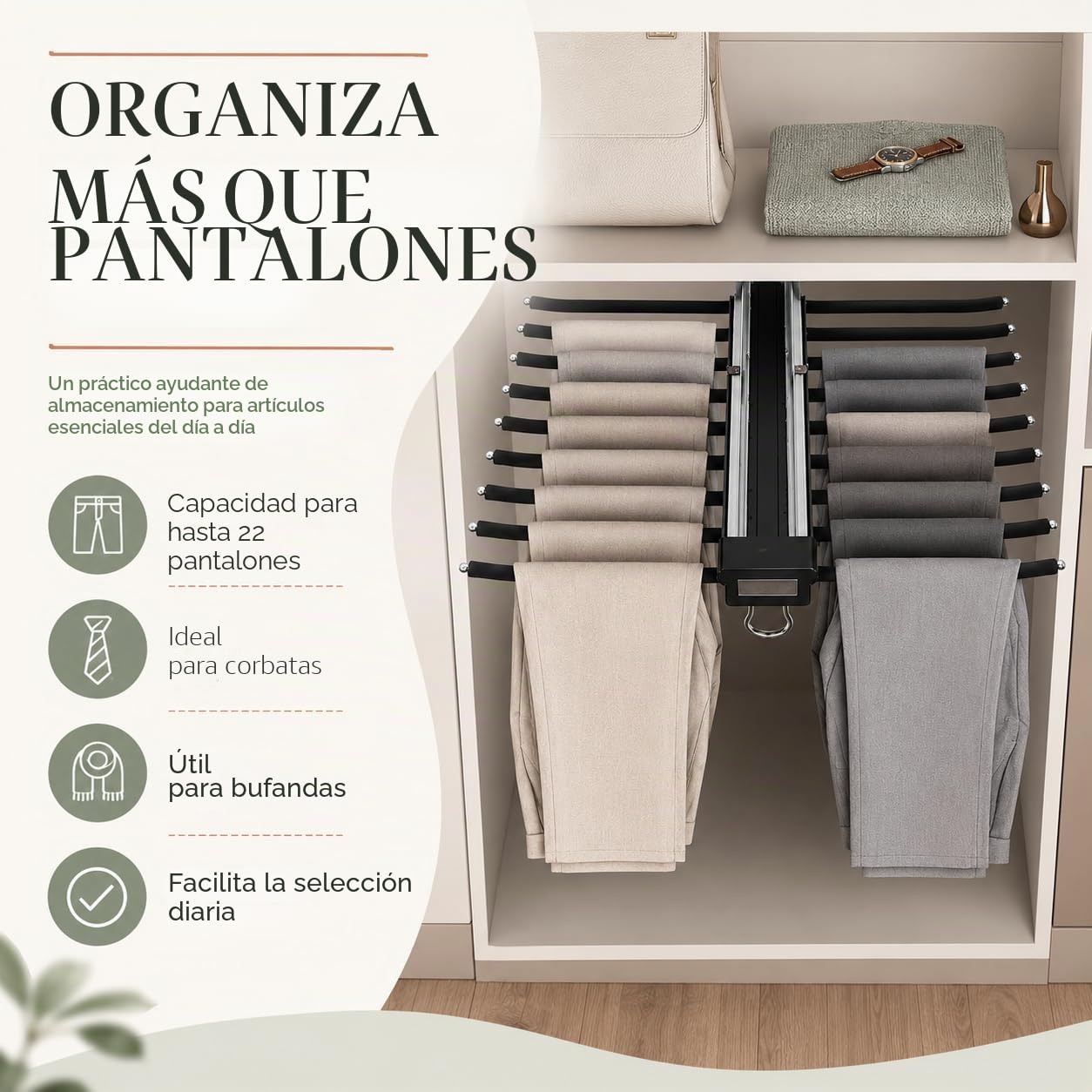 Perchero para pantalones deslizante de 22 barras extensible antideslizante, colgadores para pantalones, vestidor que ahorra espacio, para armario, lavandería, zona de almacenamiento (Negro)