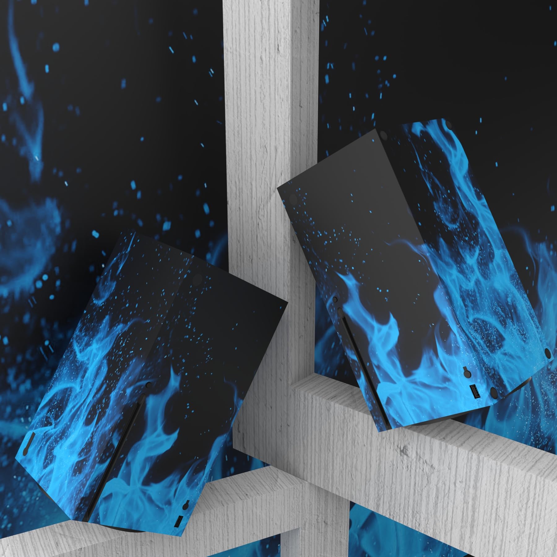 PlayVital Blue Flame Custom Vinyl Skins for Xbox Series X, Wrap Decal Cover Stickers for Xbox Series X Console Controller - 5
