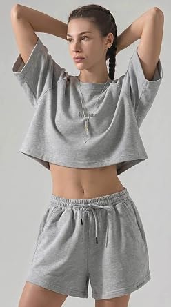 Kad n Oversize  ortlu  kili Tak m - Bisiklet Yaka K sa Kollu Beli Lastikli Cepli Rahat Yazl k  ort E ofman Tak m  | Ev Giyimi, Spor ve G nl k Kullan m  in Basic  ortlu Set