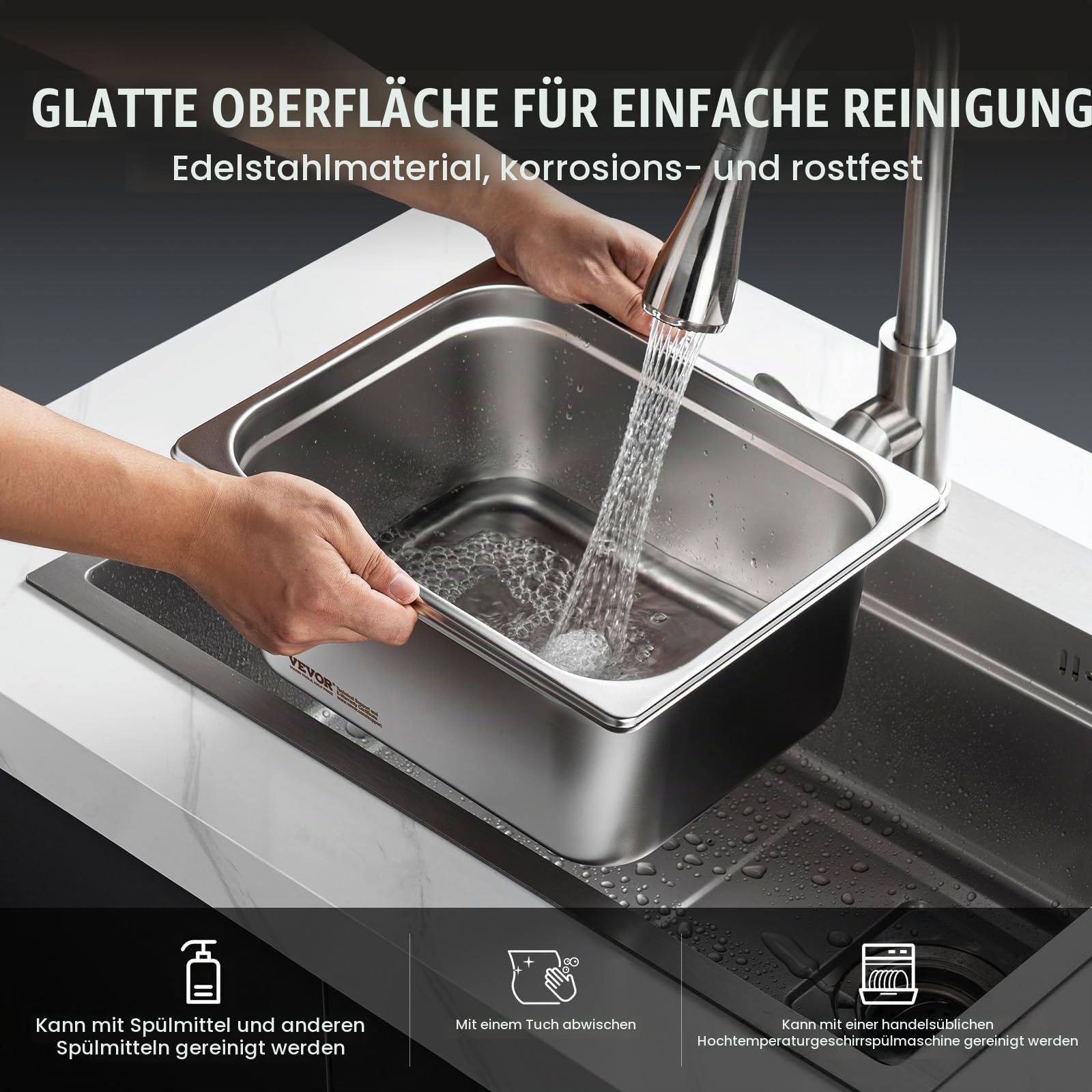 VEVOR GN 1/2 Gastronormbehälter, Edelstahl Behälter 6 Stk. 325 x 266 x 148 mm Speisebehälter, kommerzieller Dampfpfanne Warmhaltebehälter, Hotelpfanne Tisch Food Pan Buffet
