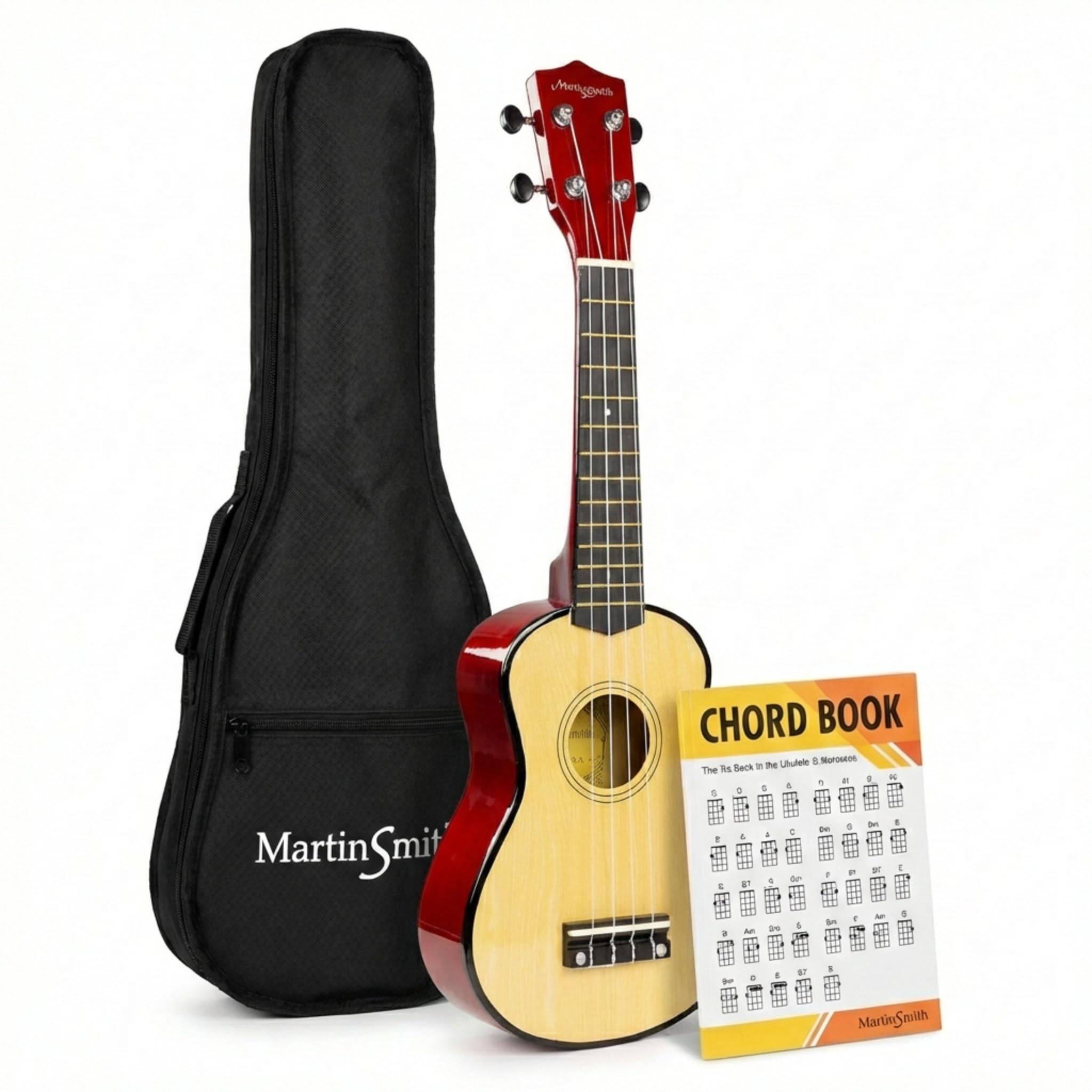 Martin Smith Ukulélé Soprano 21 Pouces, Set Débutant Acoustique 4 Cordes pour Enfants et Adultes avec Housse et Livre d’Accords, Naturel
