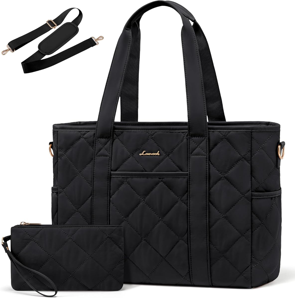 LOVEVOOK Tote Bag for Women, Quilted Puffer 15.6 Inch Laptop Handbag with Zipper, Large Lightweight Shoulder Bag