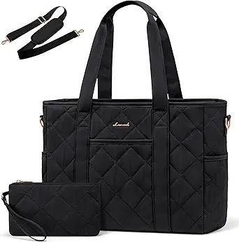 LOVEVOOK Tote Bag for Women, Quilted Puffer 15.6 Inch Laptop Handbag with Zipper, Large Lightweight Shoulder Bag
