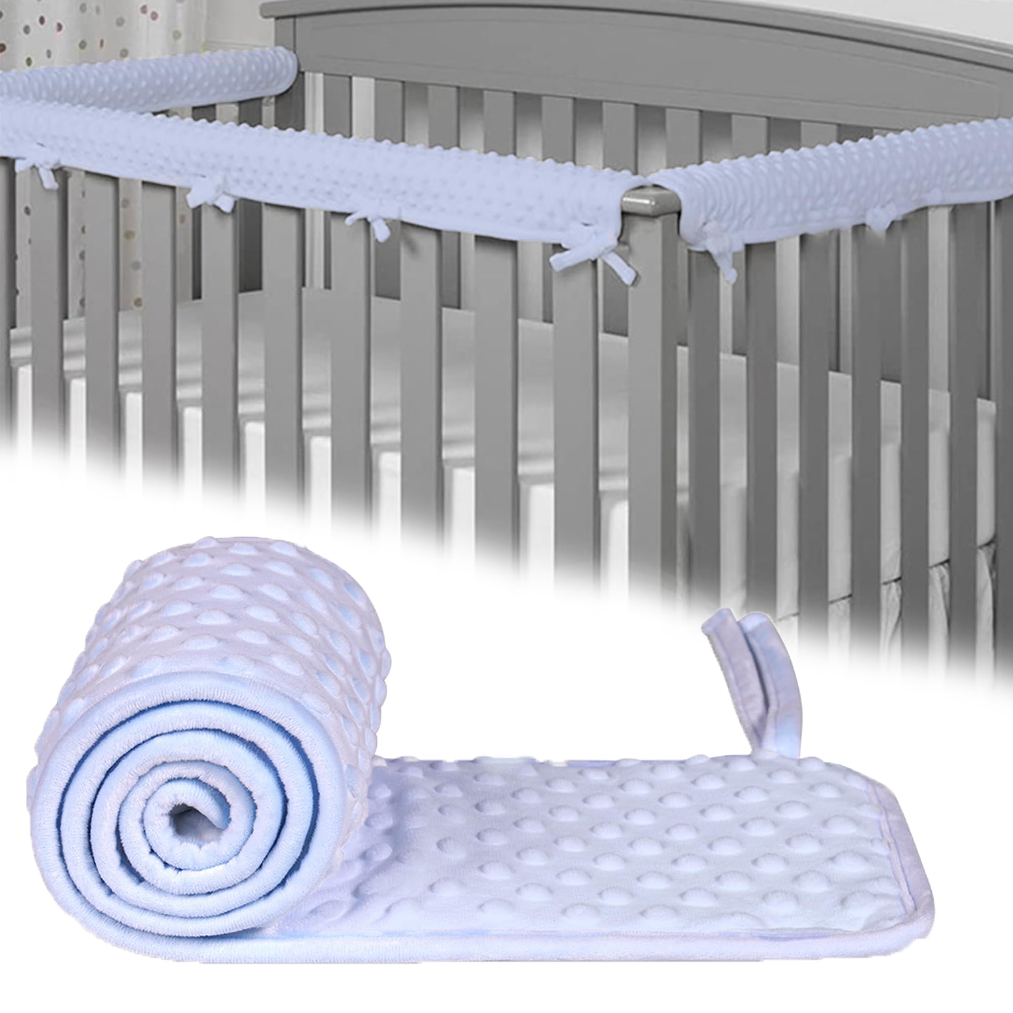 3 Pezzi Copertura di Protezione Della Ringhiera del Bambino, Paracolpi per Lettino per Bambini, Universali Paracolpi Lettino Neonato Imbottito, Coprirerba del Lettino per la Dentizione, Blu