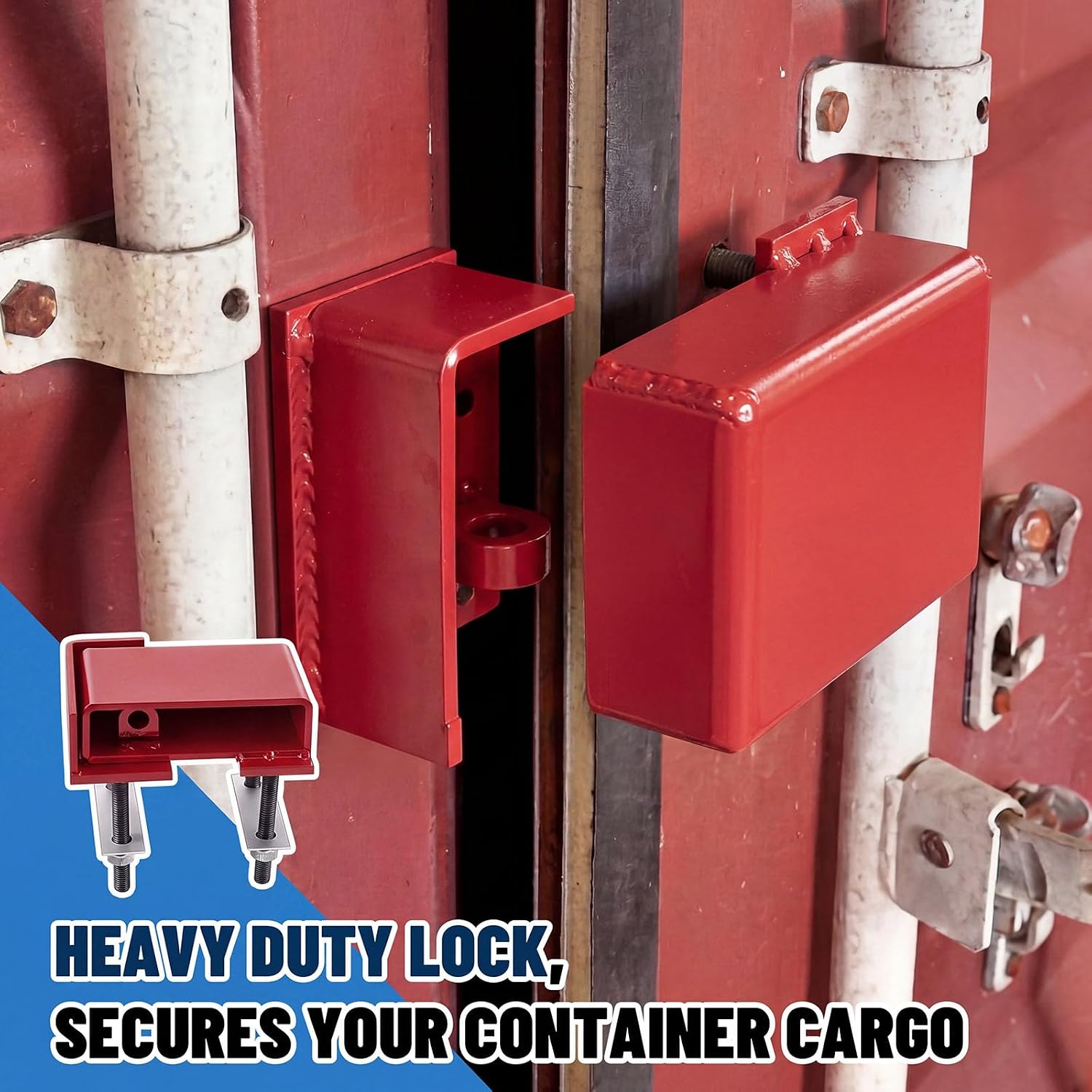 Hicarer Bolt on Shipping Container Lock Box, Heavy Duty Steel Lock Box with Padlock and 3 Keys Shipping Container Accessories for Cargo Security Protection Semi Trailer, No Welding Required (Red)