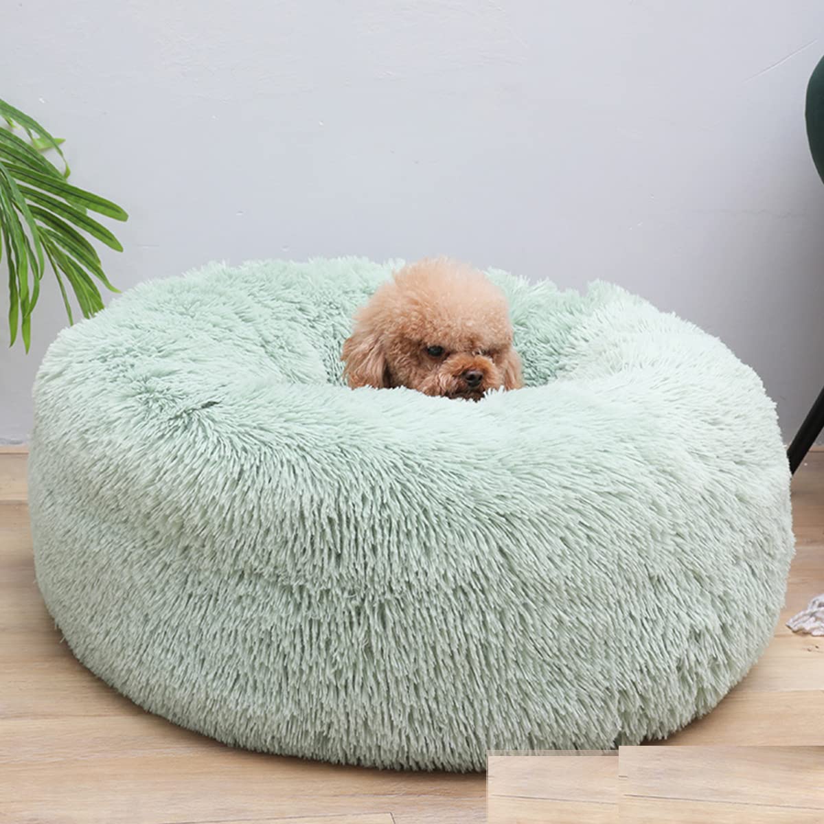 Calming Dog Bed & Cat Bed, Anti-Anxiety Donut Warming Cozy Soft Dog Round Bed, Fluffy Faux Plush Dog Cat Cushion Bed for large Small Medium Dogs and Cats diameter47in