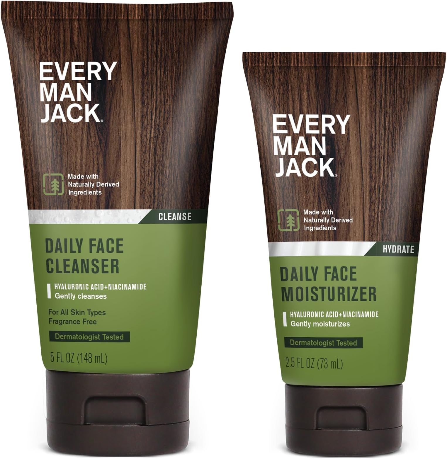 Every Man Jack Daily Energizing Face Wash for Men - Deeply Cleanse, Moisturize, and Revive Dry, Tired Skin with Hyaluronic Acid and Caffeine - 5 oz Men's Face Wash - Twin Pack