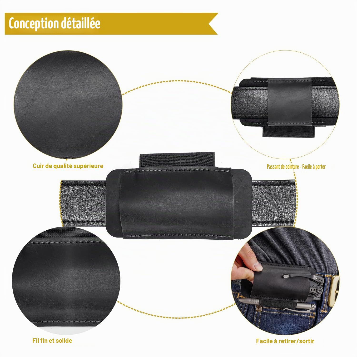 VIPERAED PJ11 EDC Petit étui en Cuir pour Ceinture, étui en Cuir pour Petite Lampe de Poche, Fourreau de Couteau Utilitaire, Pochette EDC pour Outils Multifonctions