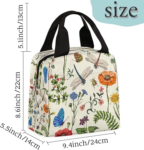 Miniatura 3 de Bolsas de almuerzo para mujeres y hombres, lonchera con aislamiento de mariposa de verano, libélula y flor, reutilizable, bolsa de almuerzo para