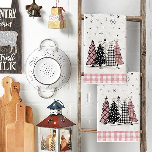 Miniatura 9 de Artoid Mode Juego de 2 toallas de cocina de Navidad con árboles de Navidad rojos y negros, 18 x 26 pulgadas, diseño diario de búfalo a cuadros