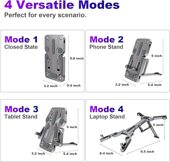 Soporte Ergonómico para Laptop 3 en 1, Aluminio, Ajustable, Plegable miniatura 3