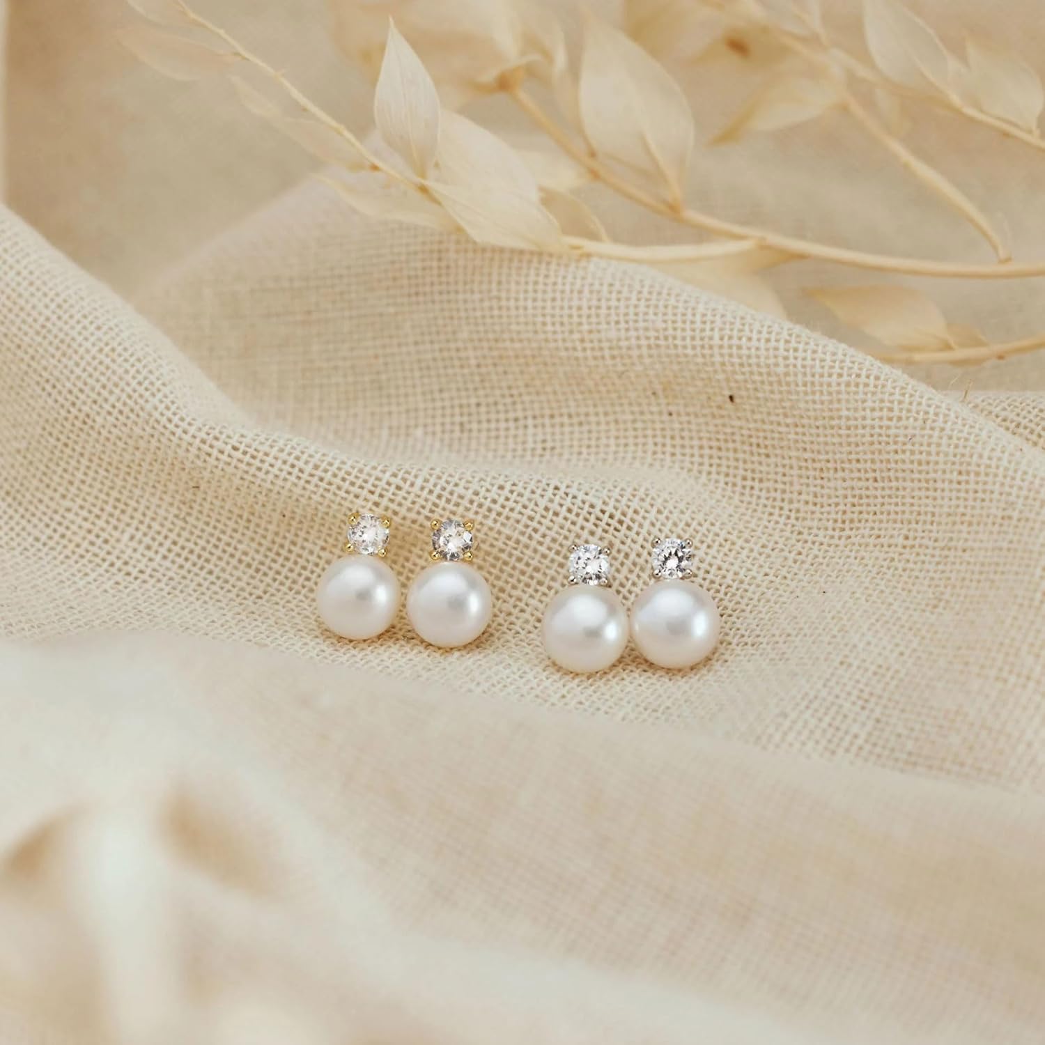 WFYOU Pearl Earrings for Women 925 Sterling Silver Earring 14K Gold Plated Pearls Stud Earrings for Women Trendy White 5 6 7 8 9 10MM Pearl CZ Diamond Hypoallergenic Earring Jewelry Gift - Image 6