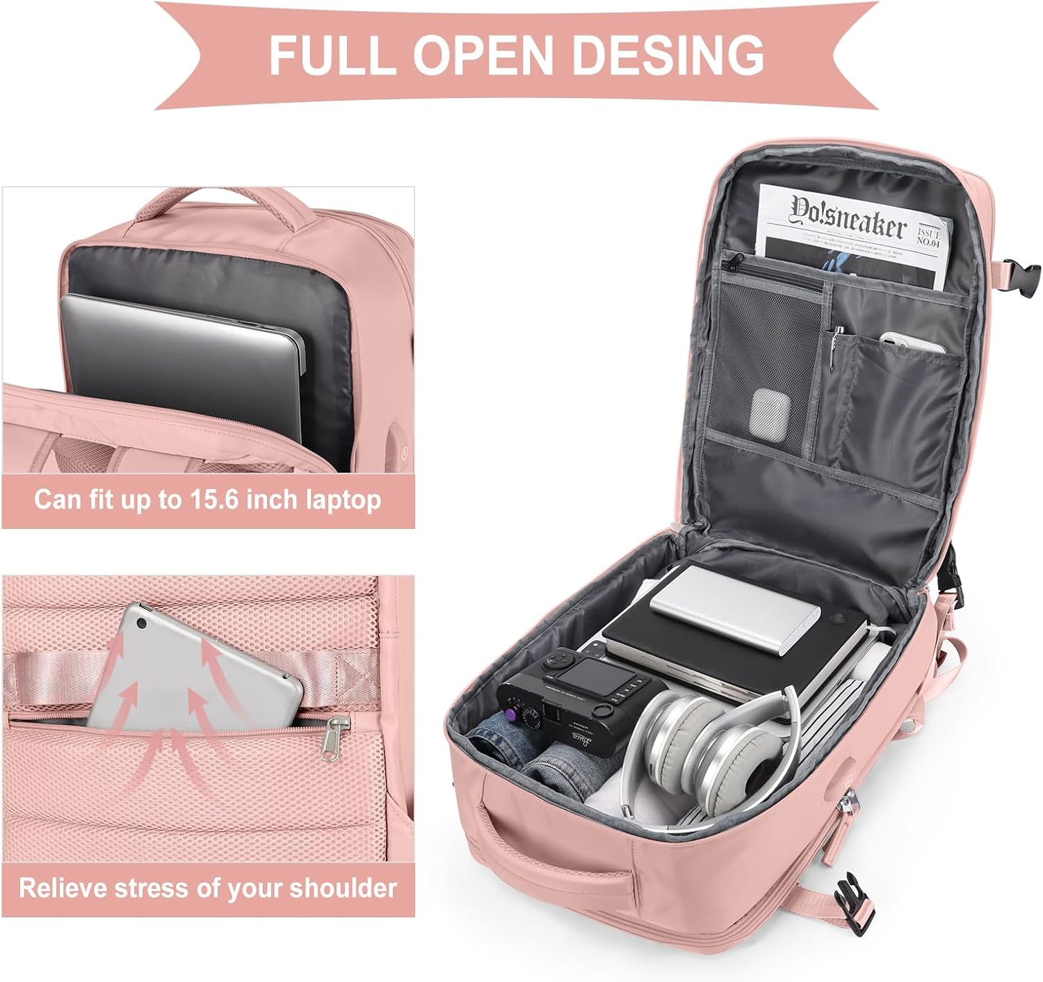 coowoz Travel Backpack For Women Men Airline Approved,Carry On Backpack,Large Hiking Backpack Waterproof Outdoor Sports Rucksack Casual Daypack Fit 15.6 Inch Laptop Backpack College Backpack - Image 4