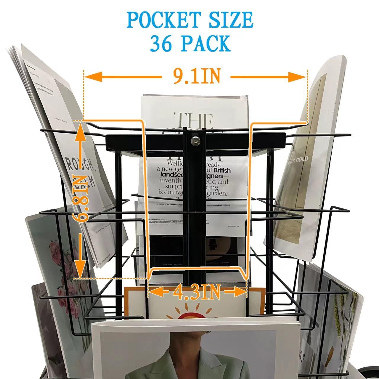 Tongmo 36 Pockets Rotating Magazine Rack Stand: Effortlessly Organize and Showcase Your Comic Books, Brochures, and Literature (36 Pockets)