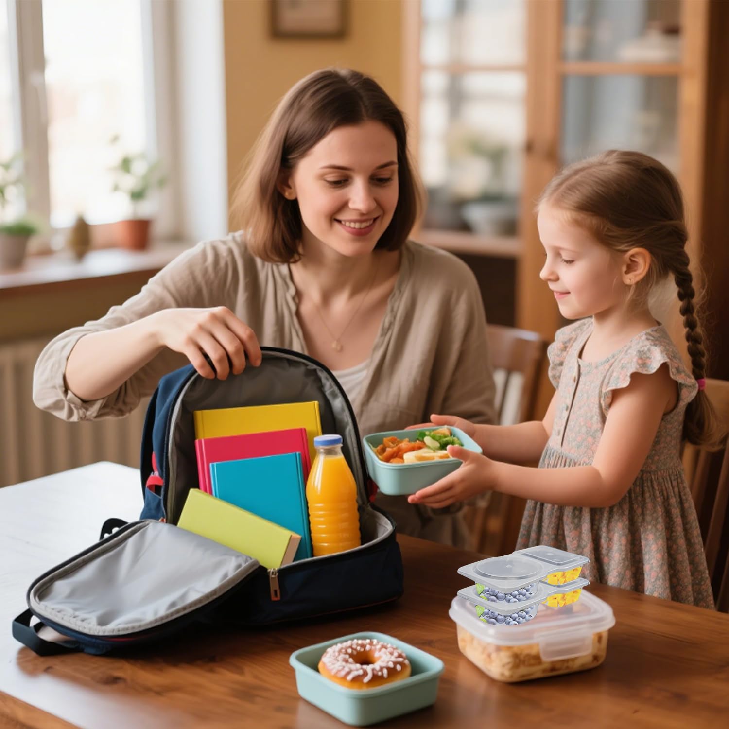 Set di 20 contenitori per snack con coperchio, contenitori per snack, a doppio scomparto, in plastica, per salse, insalata, snack, viaggi e condimenti da asporto