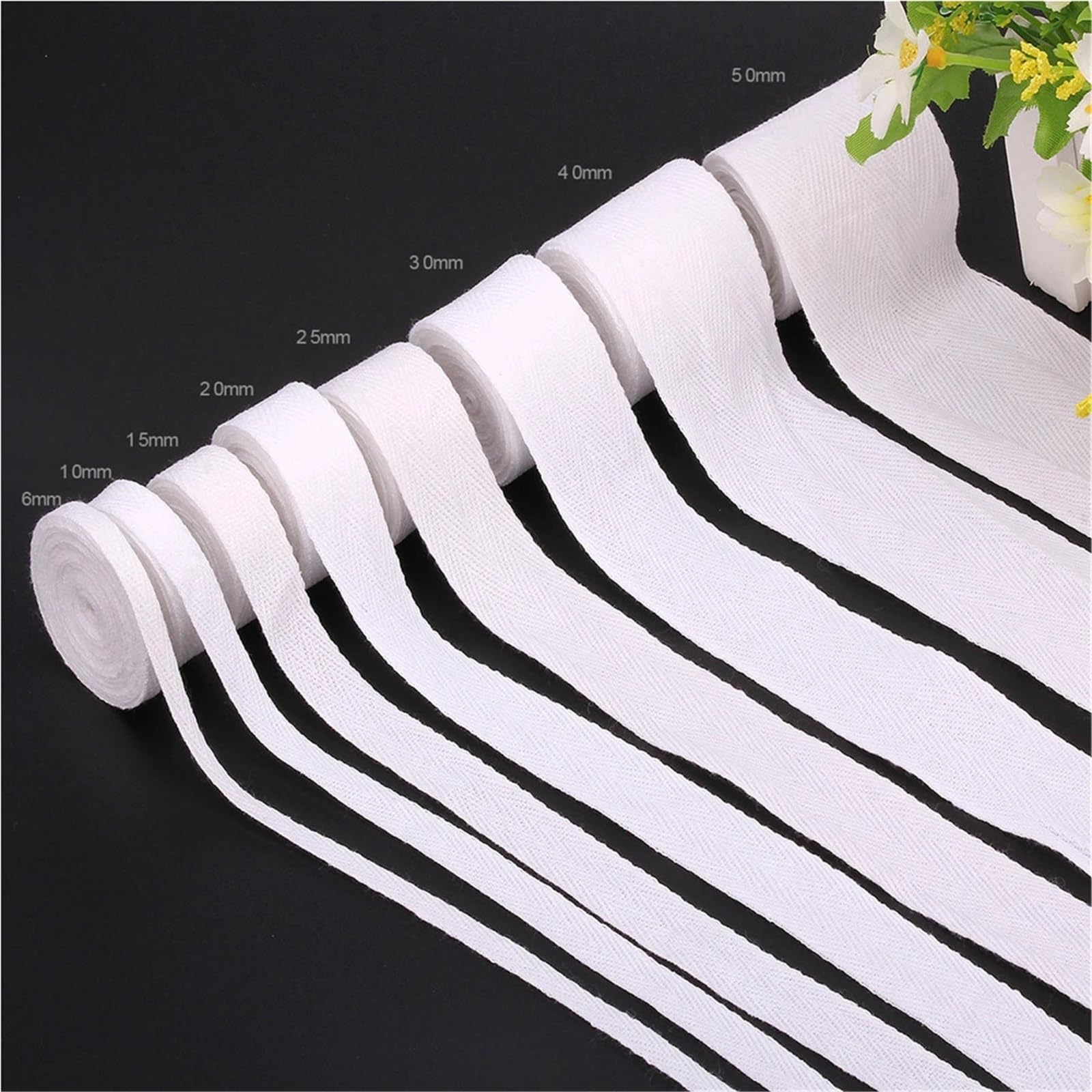 Taśma poliestrowo-bawełniana, Biała, bawełniana taśma parciana ze skośnym skośnym odchyleniem 50 jardów 10-50 mm do torby Tekstylia domowe Craft(30mm white)